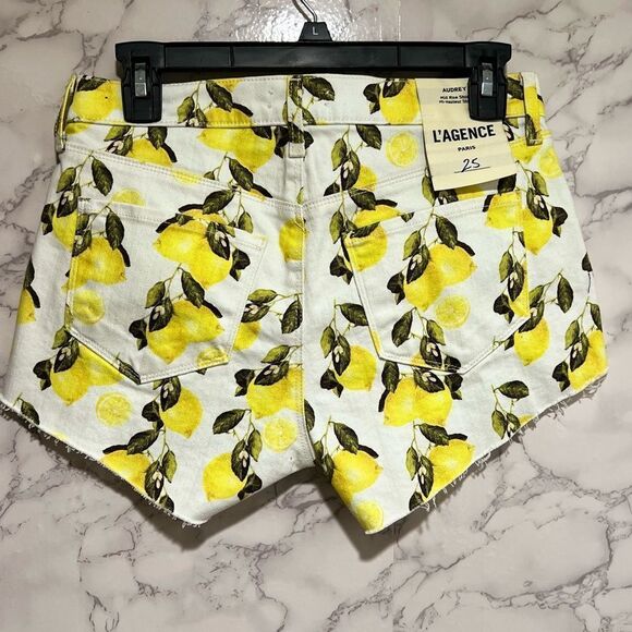L’AGENCE AUDREY MID RISE SHORT IVORY/YELLOW LEMONS - Picture 11 of 13